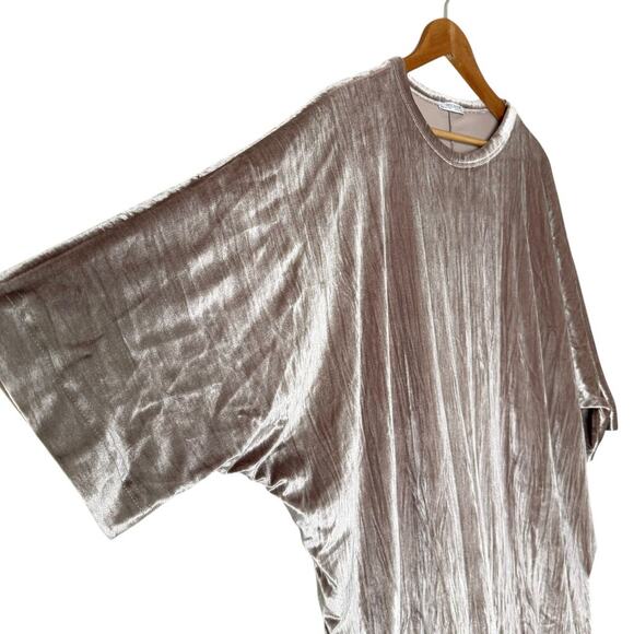 Zara Oversized Rose Gold Velvet Mini Dress Short Dolman Sleeves Hem Drawcord, M - Picture 7 of 12